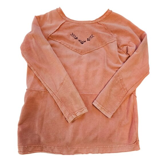 Free People Peach Pink Long Sleeve Top With Embroidered Pattern size small - Picture 2 of 10